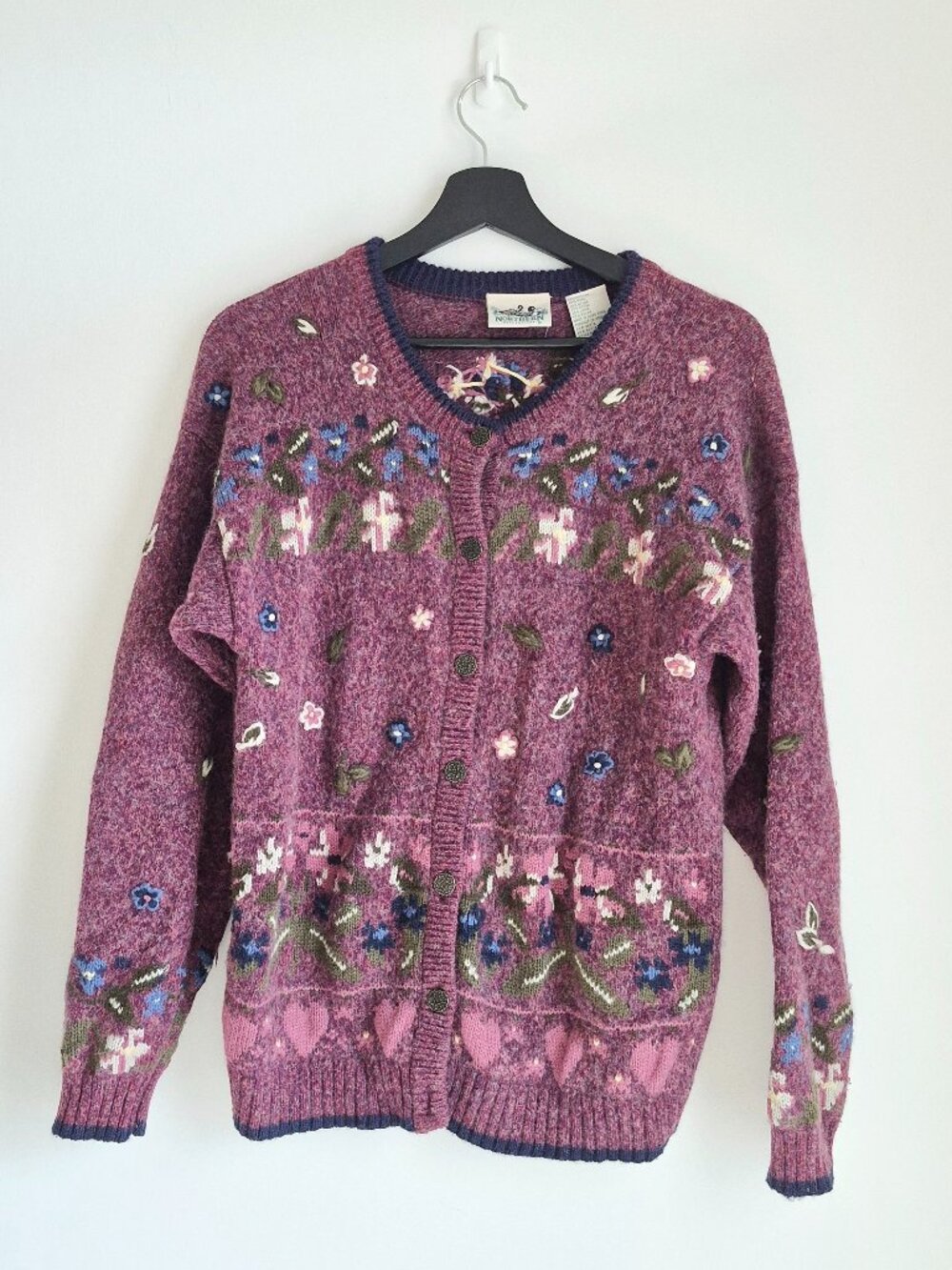 Northern Reflections Vintage Wool Floral Embroidered Cardigan Sweater L/G
